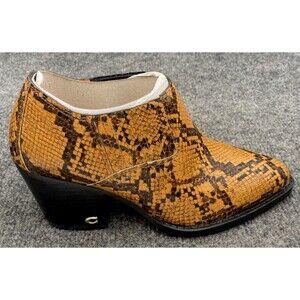 COACH Size 5C Low Western Booties Python Print Block Heel Leather Brown